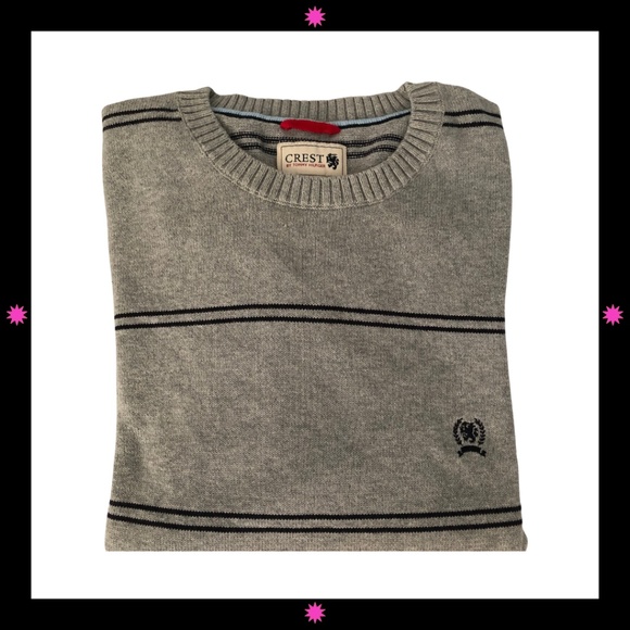 MEN'S GRAY SWEATER WITH NAVY BLUE THIN STRIPES BY TOMMY HILFIGER LARGE - Picture 3 of 9
